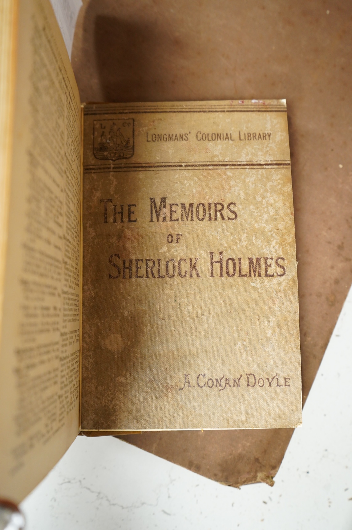 Doyle, Arthur Conan - The Memoirs of Sherlock Holmes. (2nd English edition - Longmans' Colonial Library). 25 full page text illus. and one other (Silver Blaze) by Sidney Paget, also a text facsim. and plan, half title an